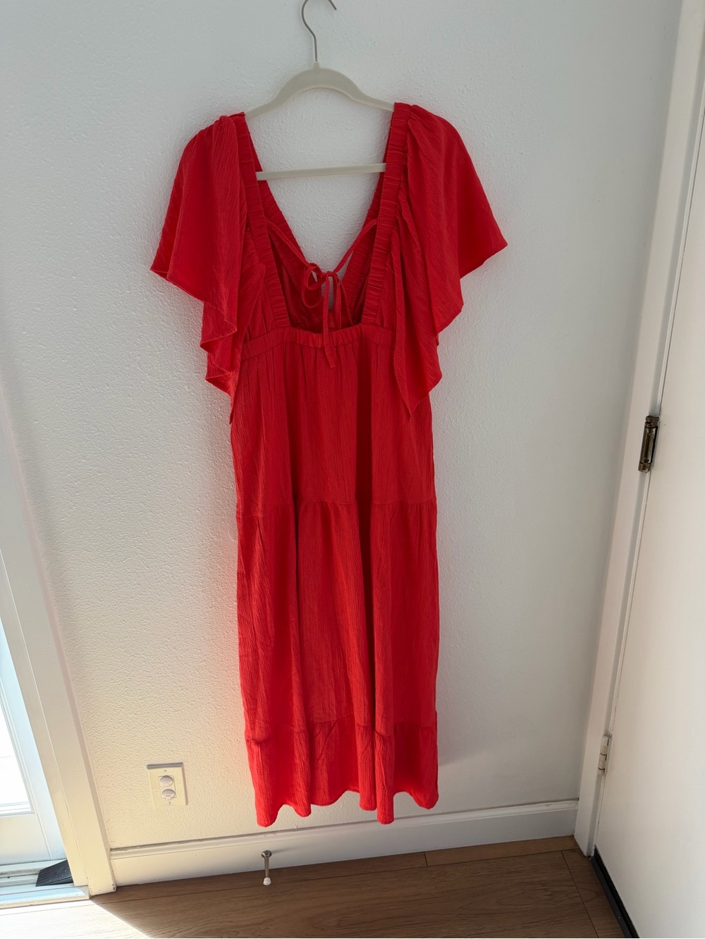 Red V-Neck Ruffle Maxi Dress - Picture 2 of 3